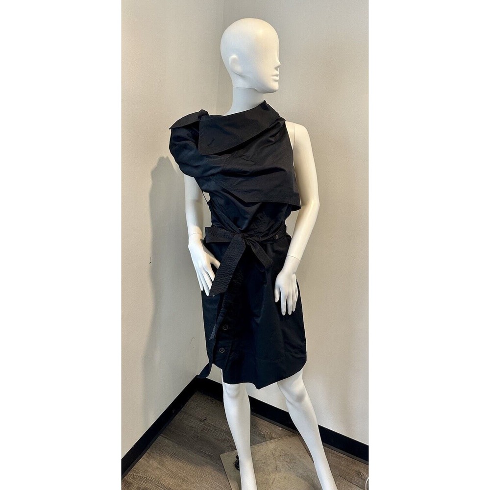 Allsaints Womens Silk Sleeveless Belted Collared Shirt Dress Black Size 10